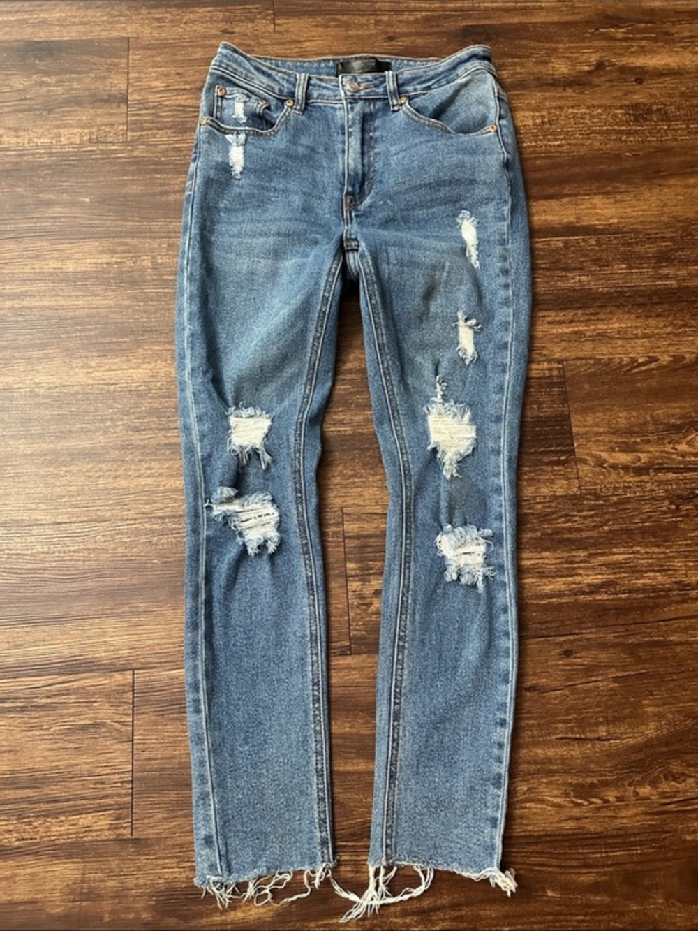 Monkey Ride 5/27 Distressed Blue Denim Jeans Stretch Like New $98 ret